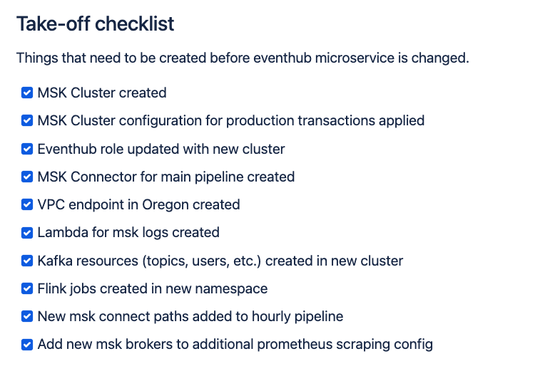 Section of the checklist we used for the initiative.